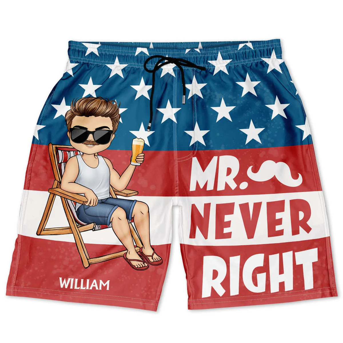 Stars And Stripes Mr Never Right Mrs Always Right - Gift For Couples, Spouse, Lover, Husband, Wife, Boyfriend, Girlfriend - Personalized Custom Couple Beach Shorts - Image 5