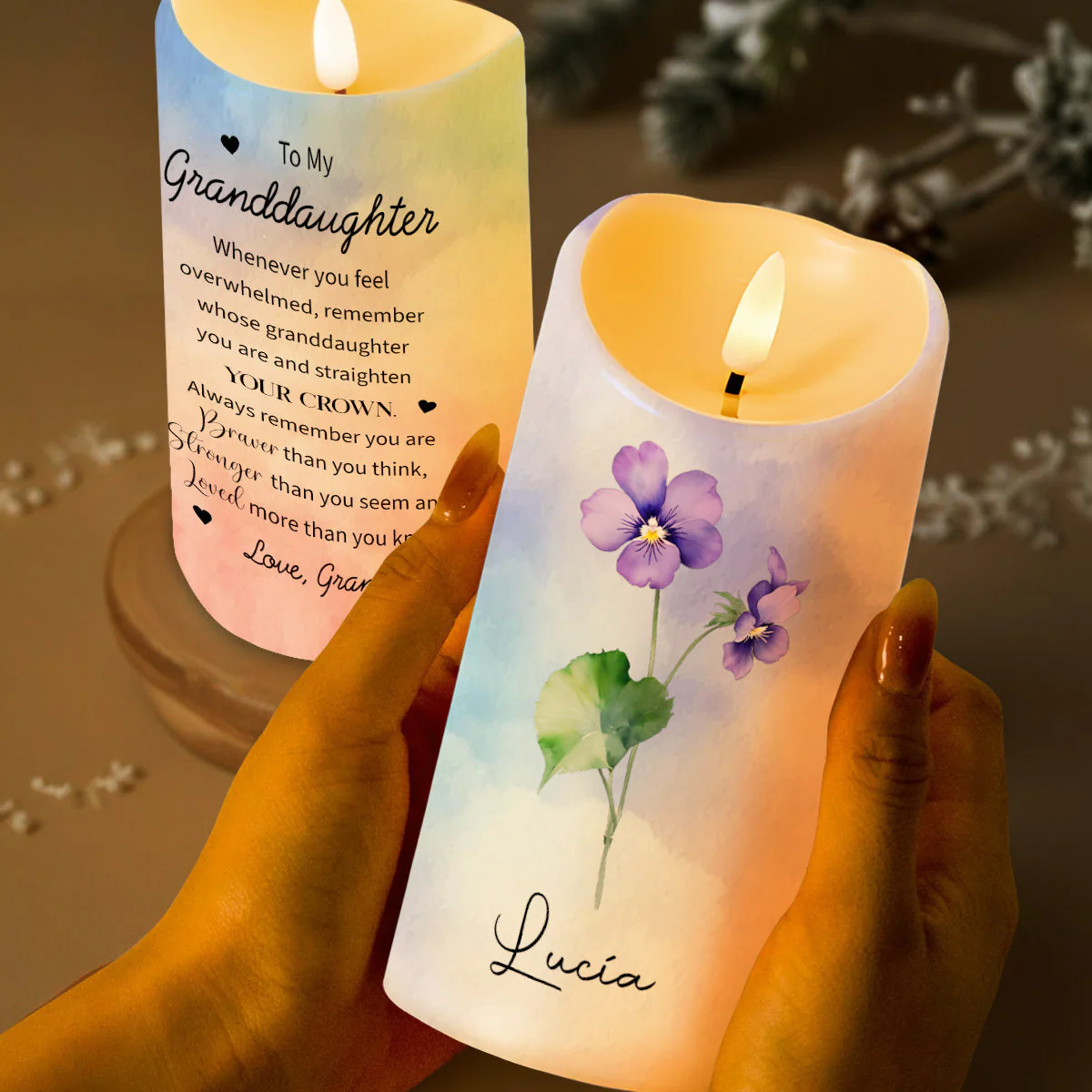 Straighten Your Crown - Granddaughter Personalized LED Candle Gift For Family - Image 2