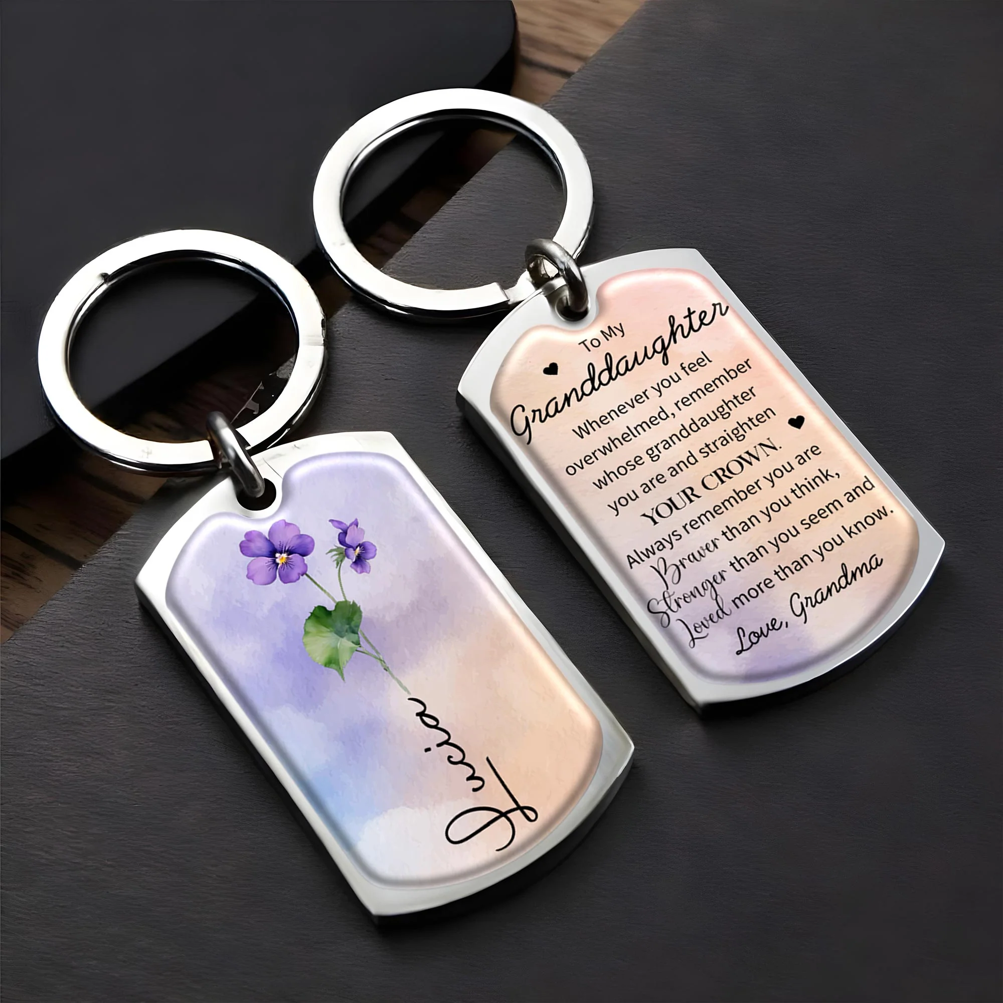 Straighten Your Crown, Queen! - Inspirational Personalized Custom Keychain - Gift For Granddaughters - Image 2