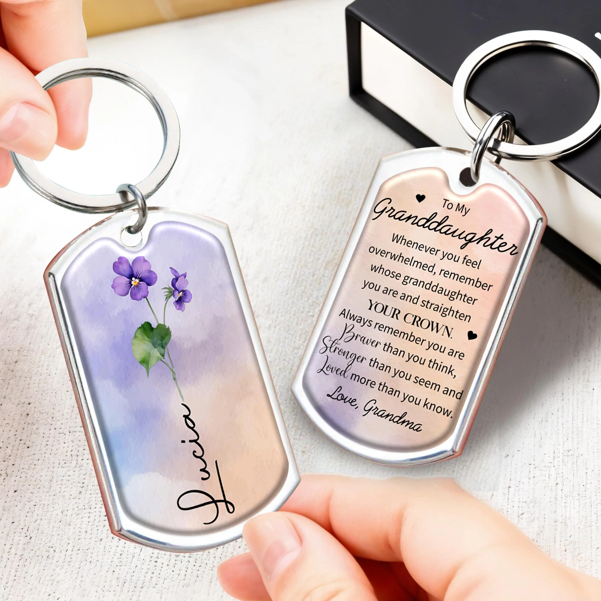 Straighten Your Crown, Queen! - Inspirational Personalized Custom Keychain - Gift For Granddaughters - Image 3
