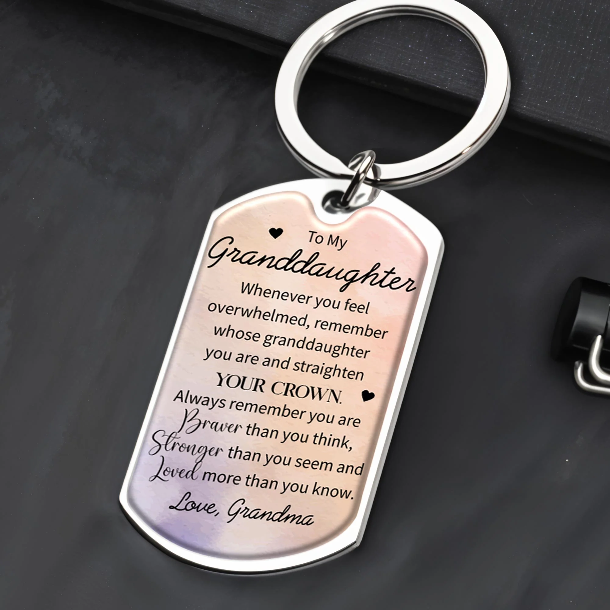 Straighten Your Crown, Queen! - Inspirational Personalized Custom Keychain - Gift For Granddaughters - Image 4