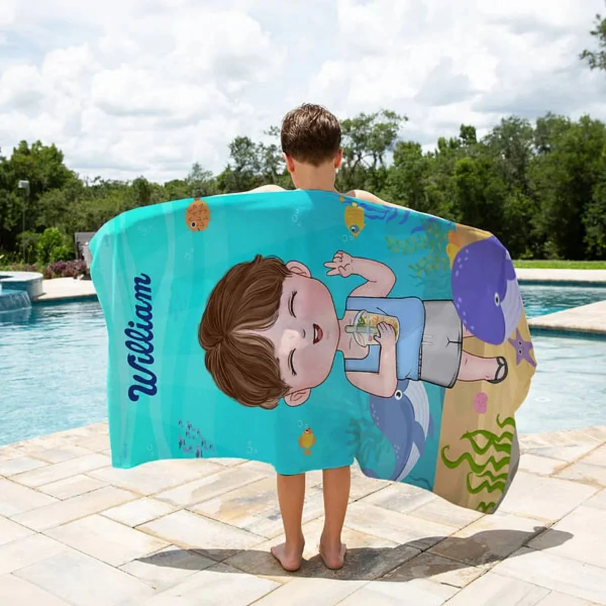 Summer, Beach, Pool, Travel And Kid - Family Personalized Beach Towel - Image 2