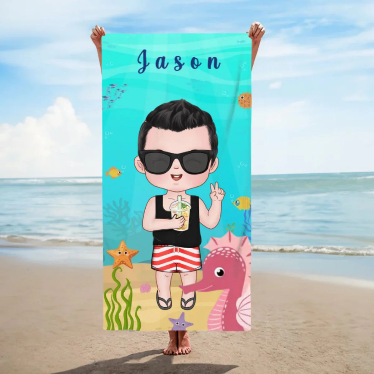 Summer, Beach, Pool, Travel And Kid - Family Personalized Beach Towel - Image 3