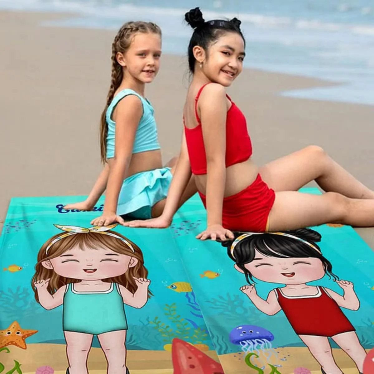 Summer, Beach, Pool, Travel And Kid - Family Personalized Beach Towel - Image 4