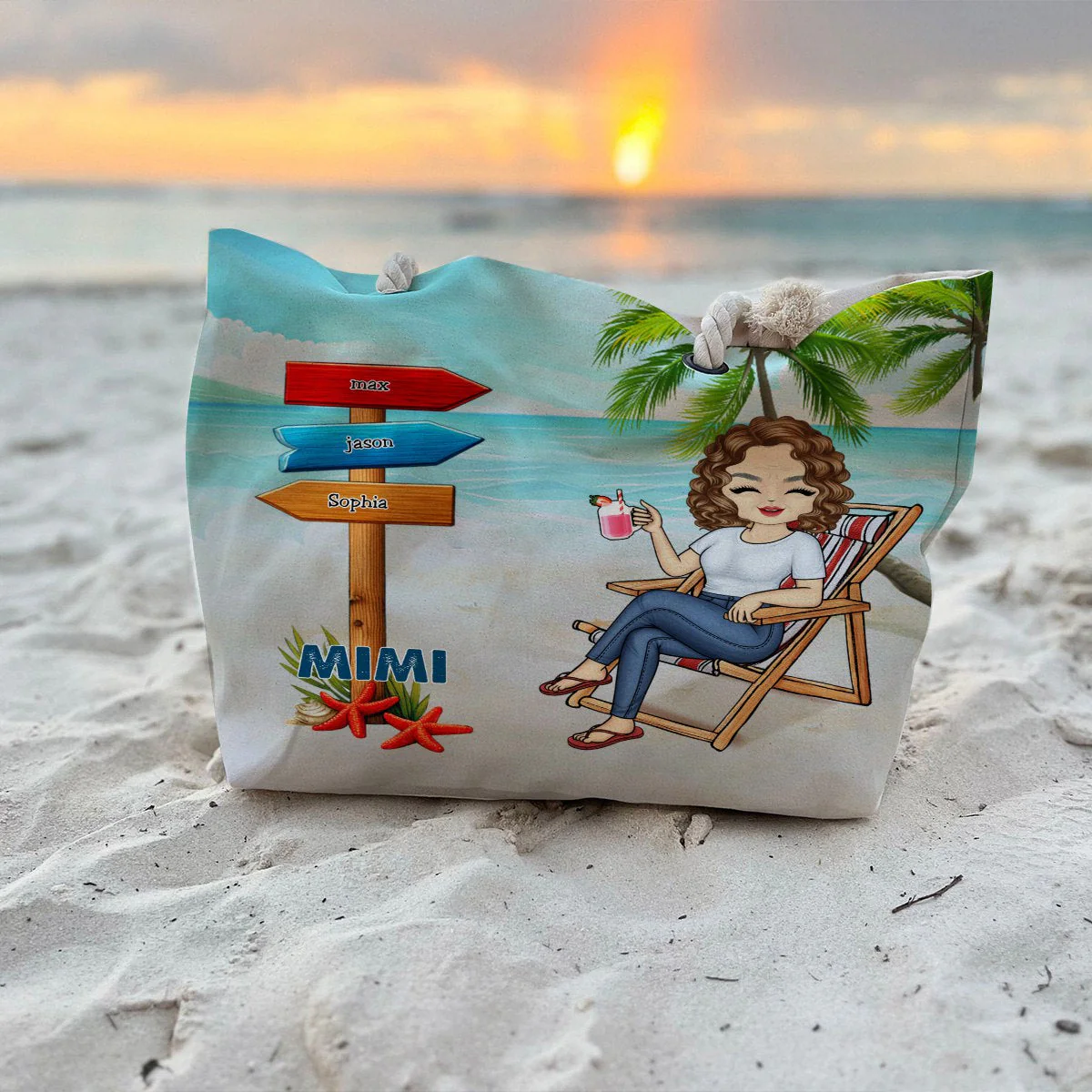 Summer Beach Signpost Grandma - Personalized Beach Bag - Image 2