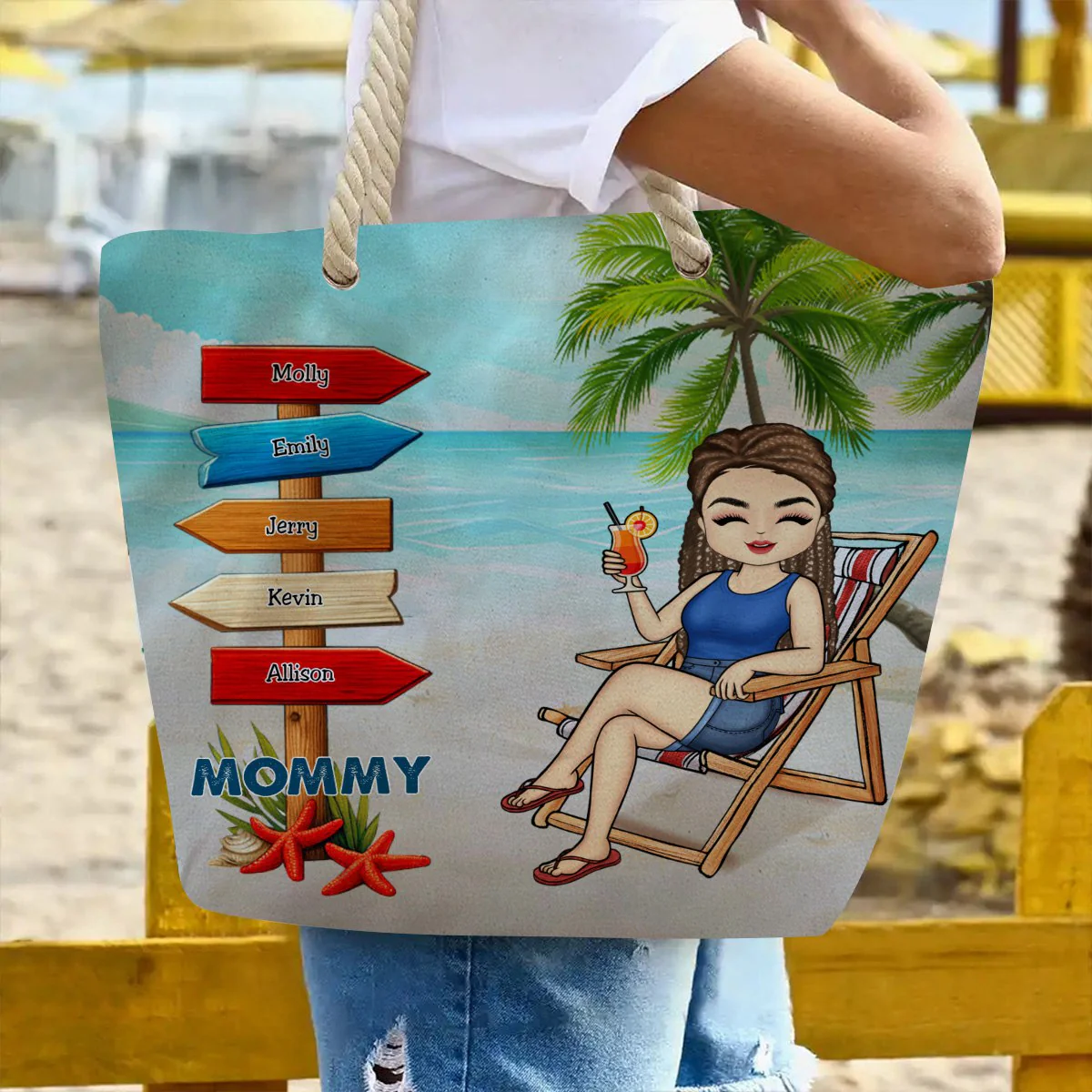 Summer Beach Signpost Grandma - Personalized Beach Bag - Image 3