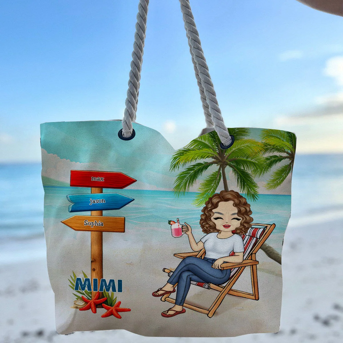 Summer Beach Signpost Grandma - Personalized Beach Bag - Image 4