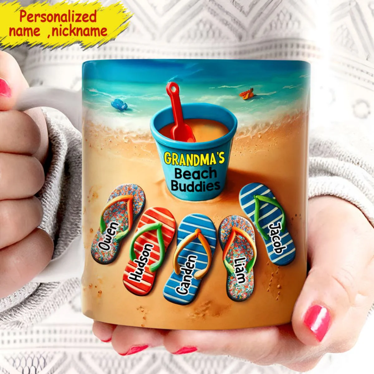 Summer Flip Flop Grandma's Beach Buddies Personalized Mug - Image 4