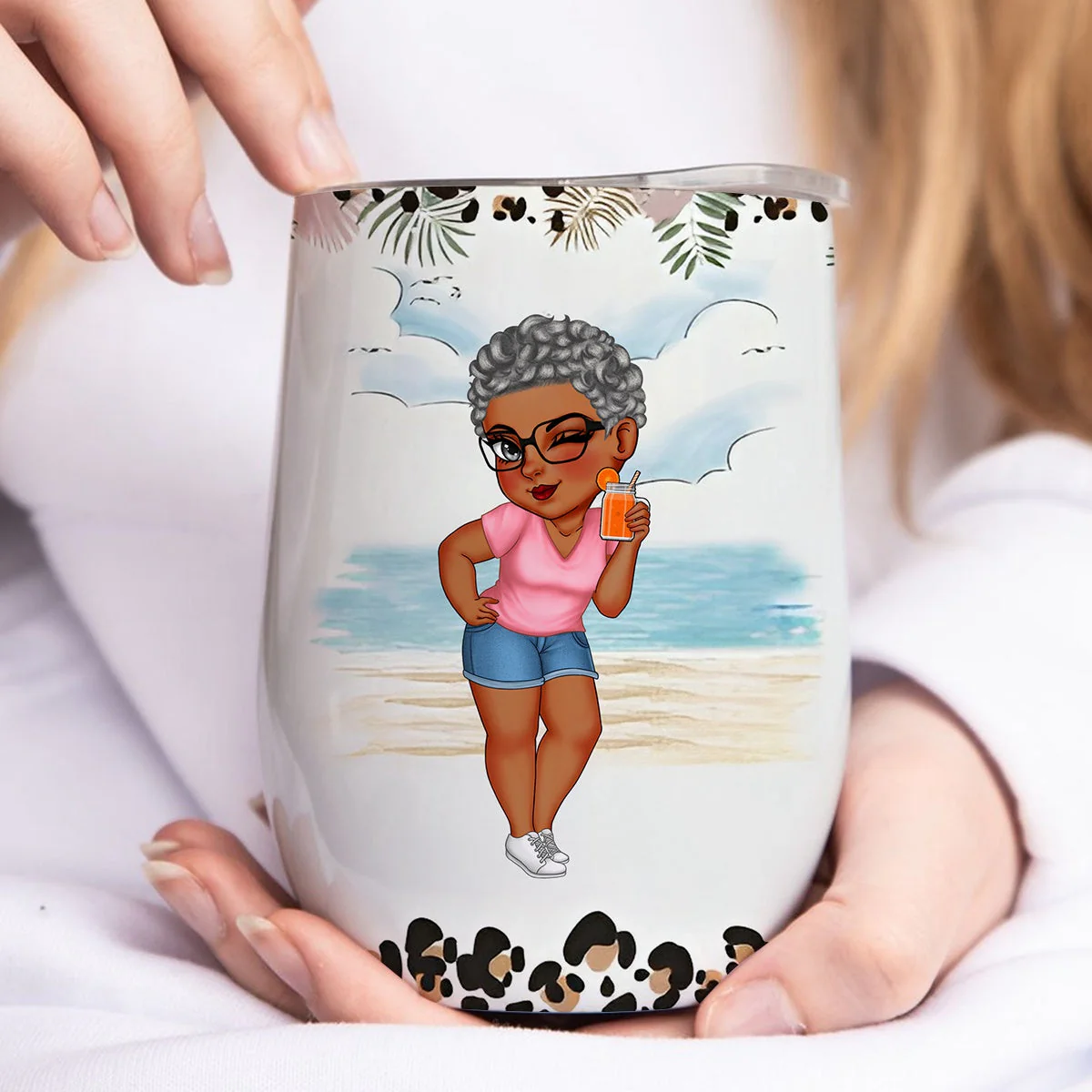 Summer Is Calling Beach Vacation Monogram - Leopard Version - Personalized Wine Tumble - Image 8
