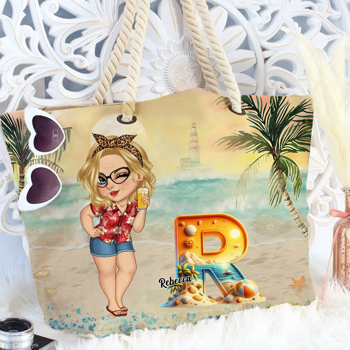 Summer Is Calling Beach Vacation Monogram - Personalized Beach Bag - Image 3