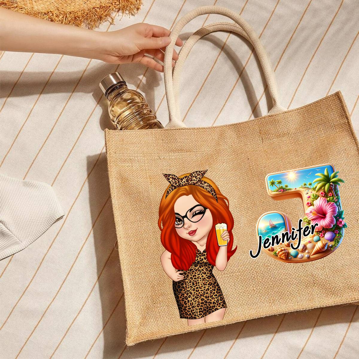 Summer Is Calling Beach Vacation Monogram - Personalized Beach Jute Tote Bag - Image 10