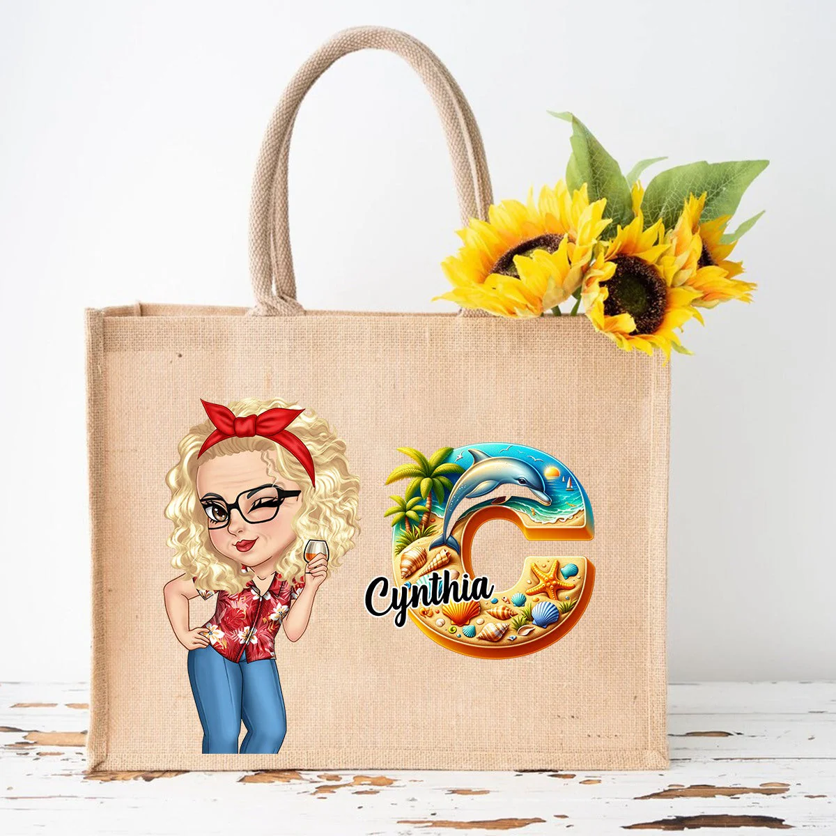 Summer Is Calling Beach Vacation Monogram - Personalized Beach Jute Tote Bag - Image 11