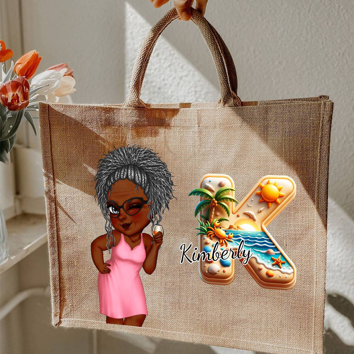Summer Is Calling Beach Vacation Monogram - Personalized Beach Jute Tote Bag - Image 12