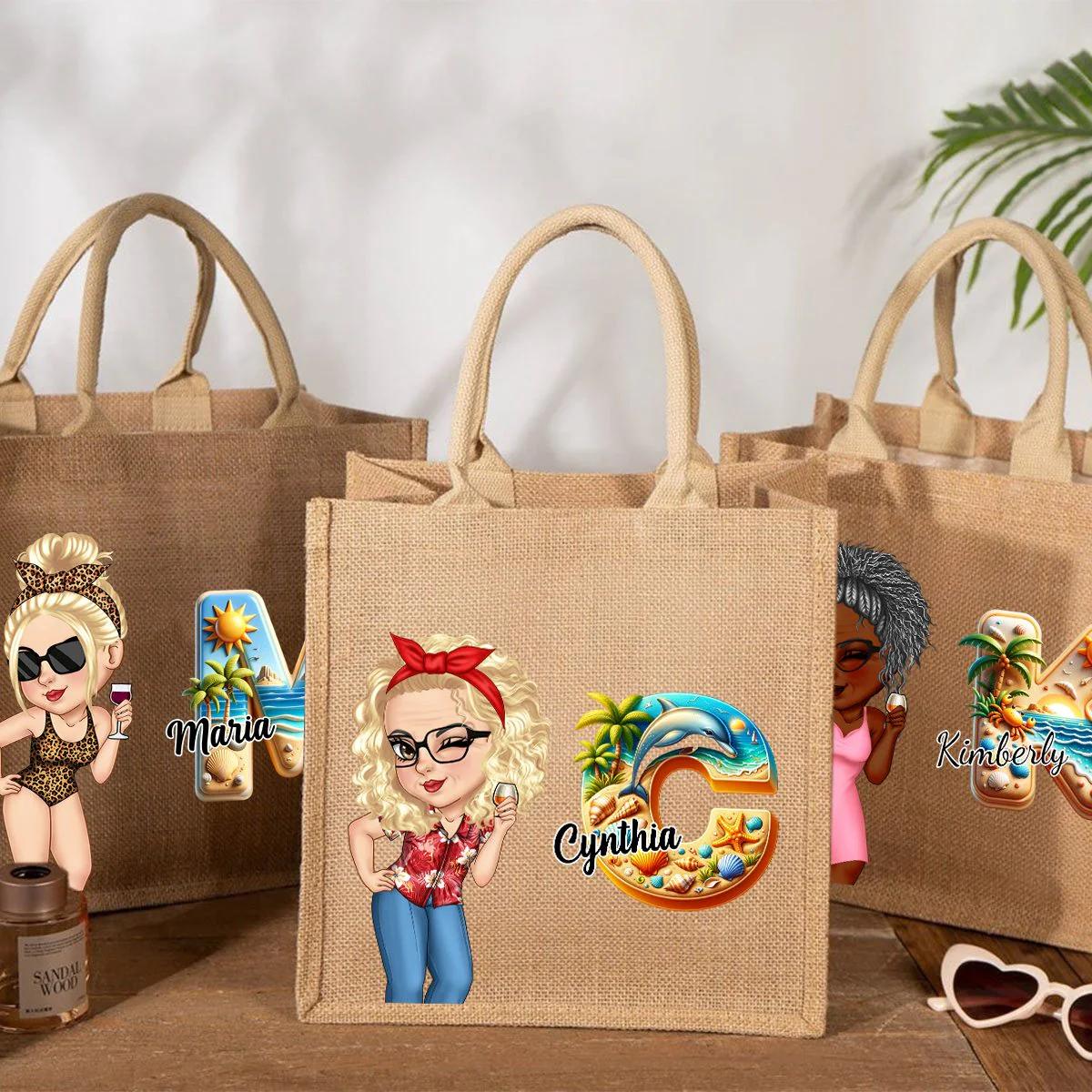 Summer Is Calling Beach Vacation Monogram - Personalized Beach Jute Tote Bag - Image 14