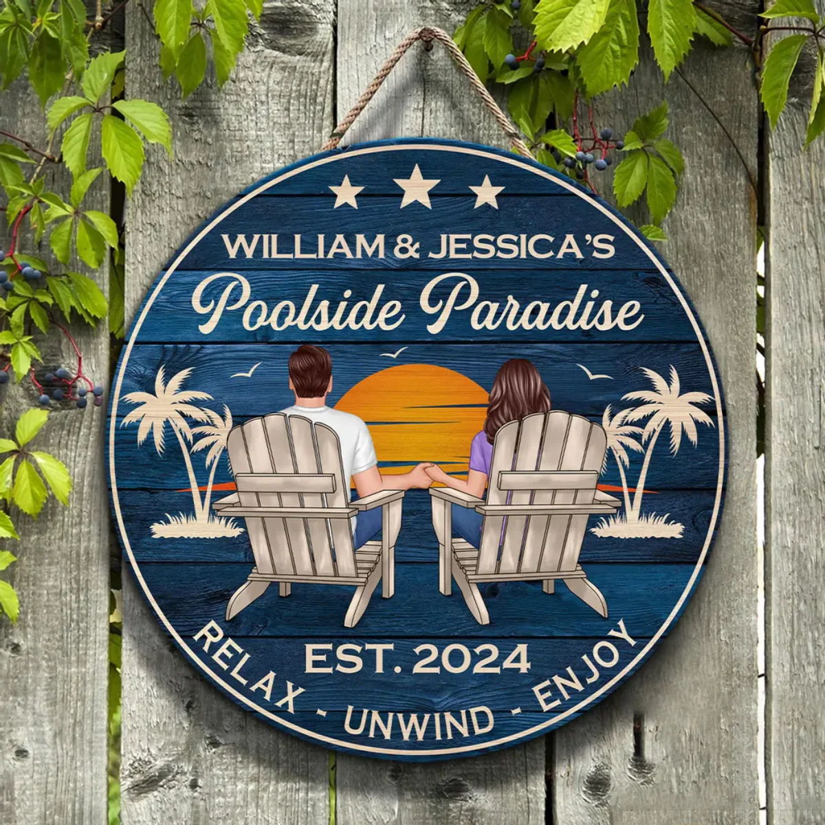 Swimming Pool Zone Decor Couple Sitting Personalized Wood Sign - Image 8