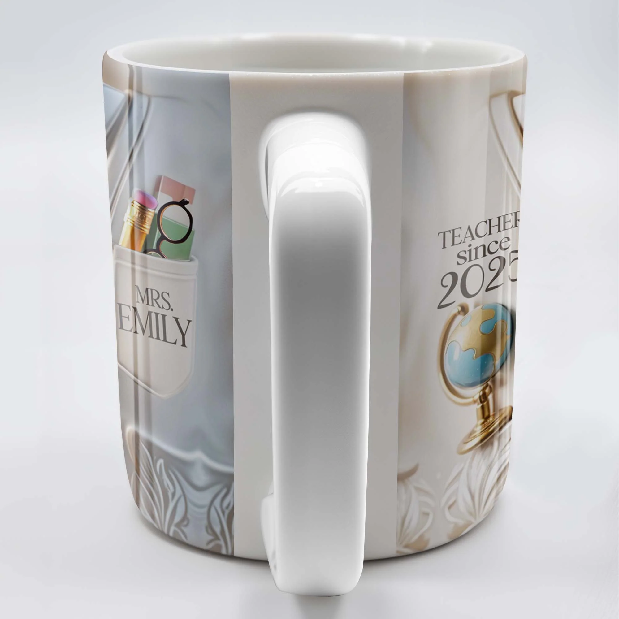 Teacher Since 2025 Featuring Tie, Globe, and Pocket, Personalized Coffee Mug, Gift For Teachers - Image 5