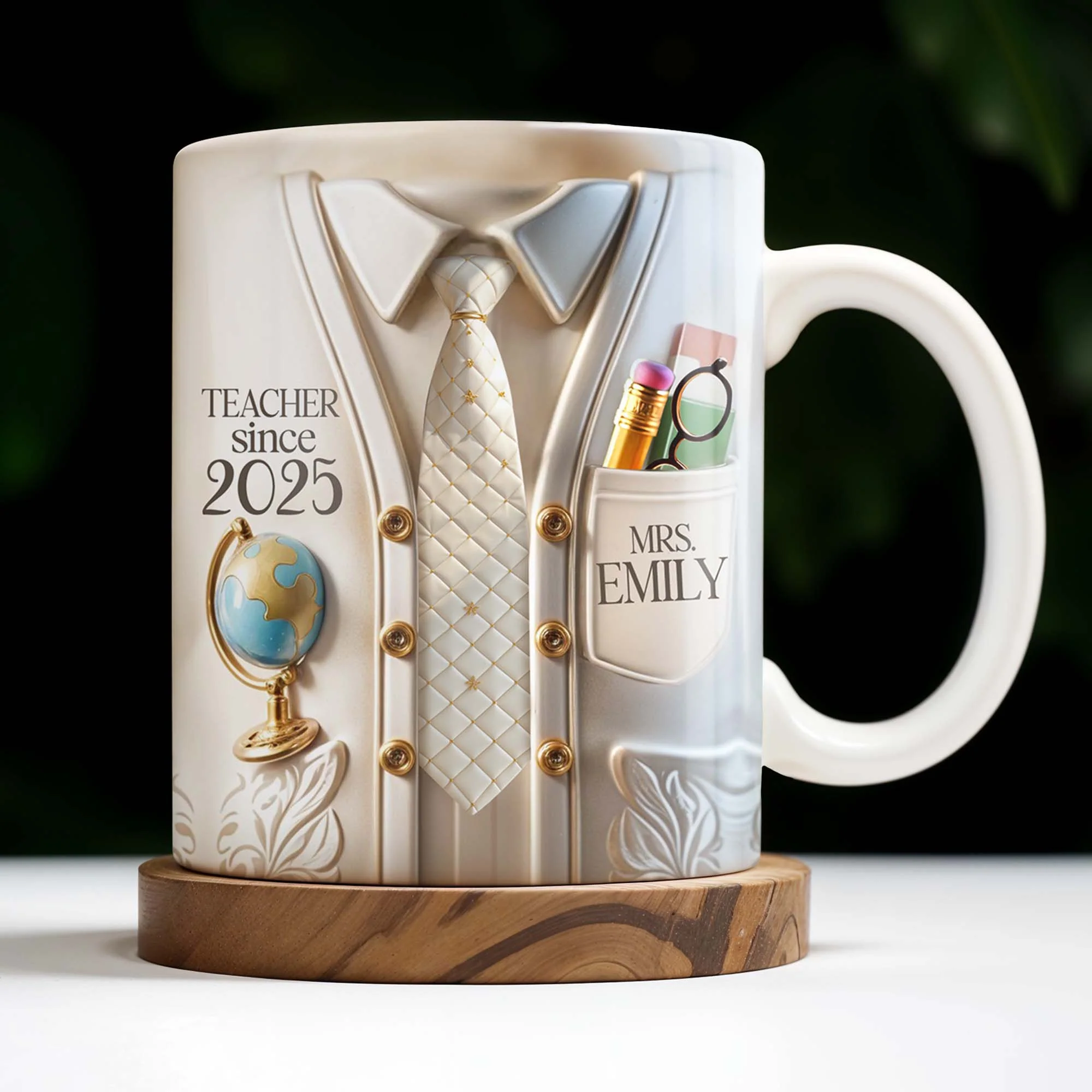 Teacher Since 2025 Featuring Tie, Globe, and Pocket, Personalized Coffee Mug, Gift For Teachers - Image 6