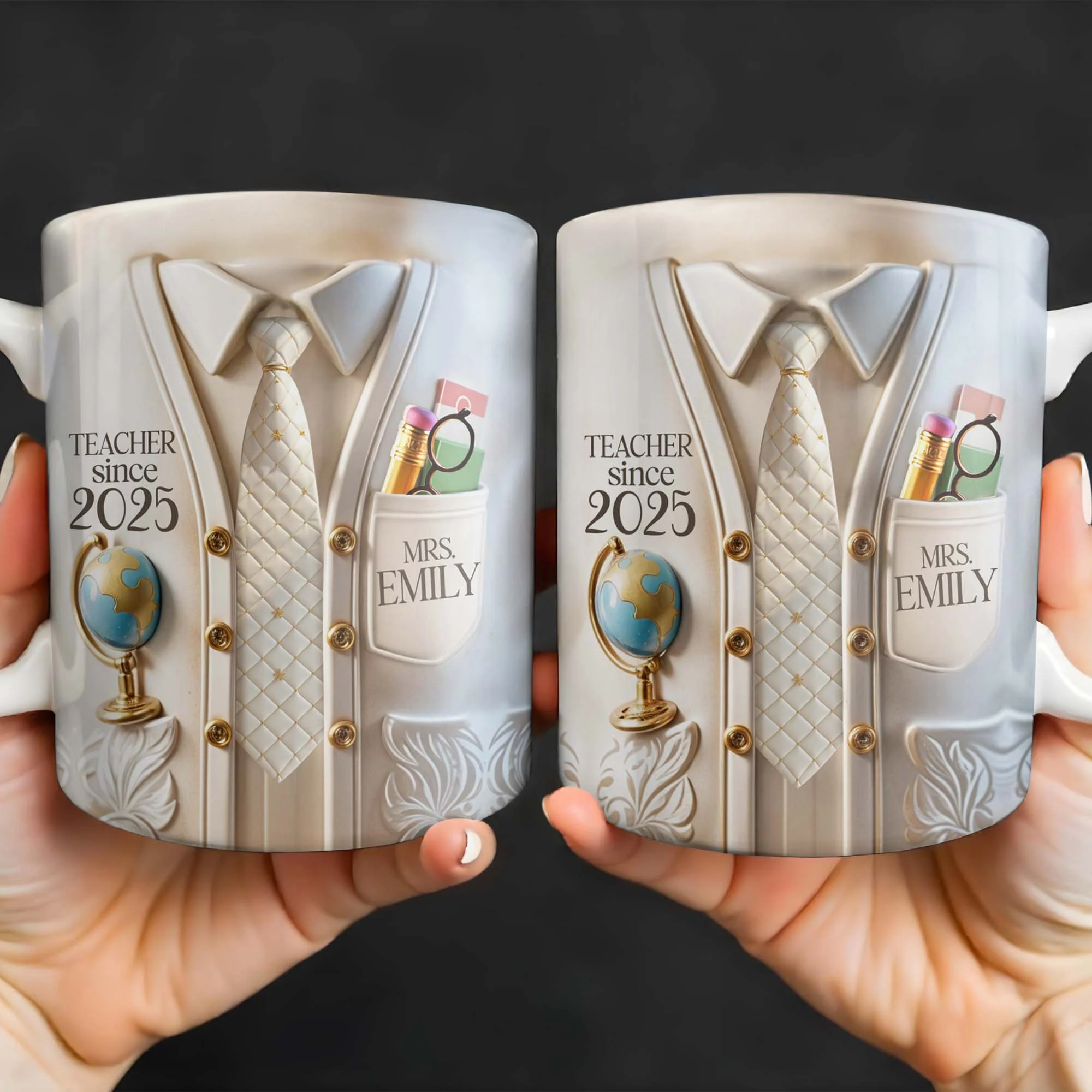 Teacher Since 2025 Featuring Tie, Globe, and Pocket, Personalized Coffee Mug, Gift For Teachers - Image 7
