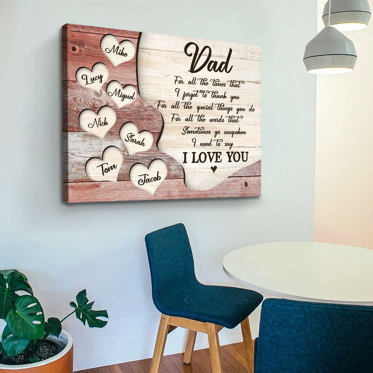Thank You Dad Gift with Kids Names, Father's Day Personalized Canvas Poster - Image 4