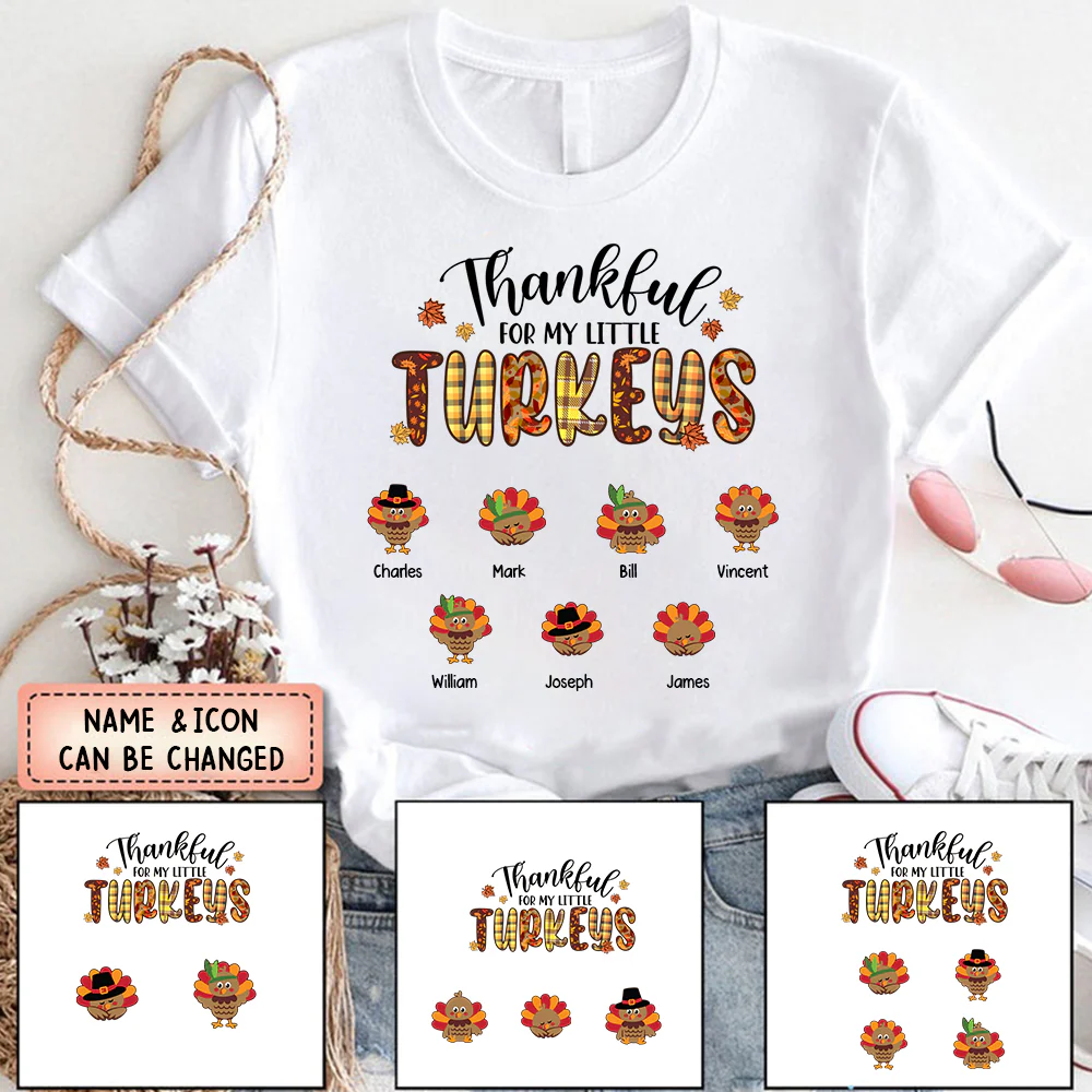 Thankful For My Little TurKeys Grandma T Shirt - Image 2