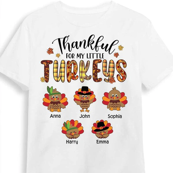 Thankful For My Little TurKeys Grandma T Shirt - Image 3