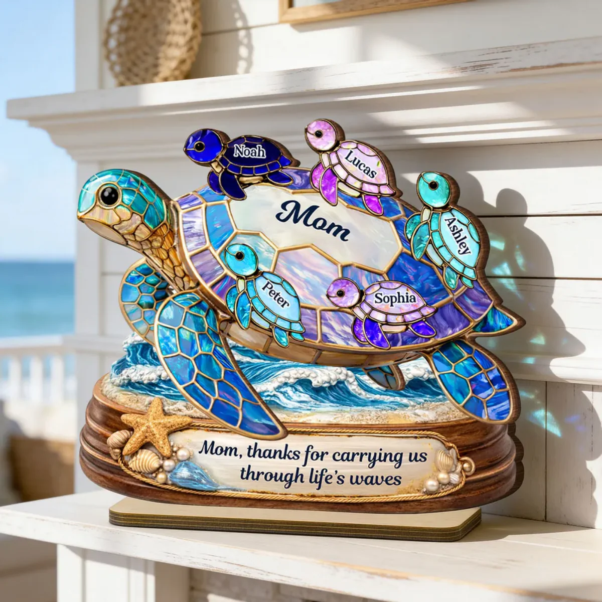 Thanks for Carrying us Through Life's Waves - Personalized Wooden Plaque - Heartfelt Mother's Day Gift for Mom, Wife - Image 3