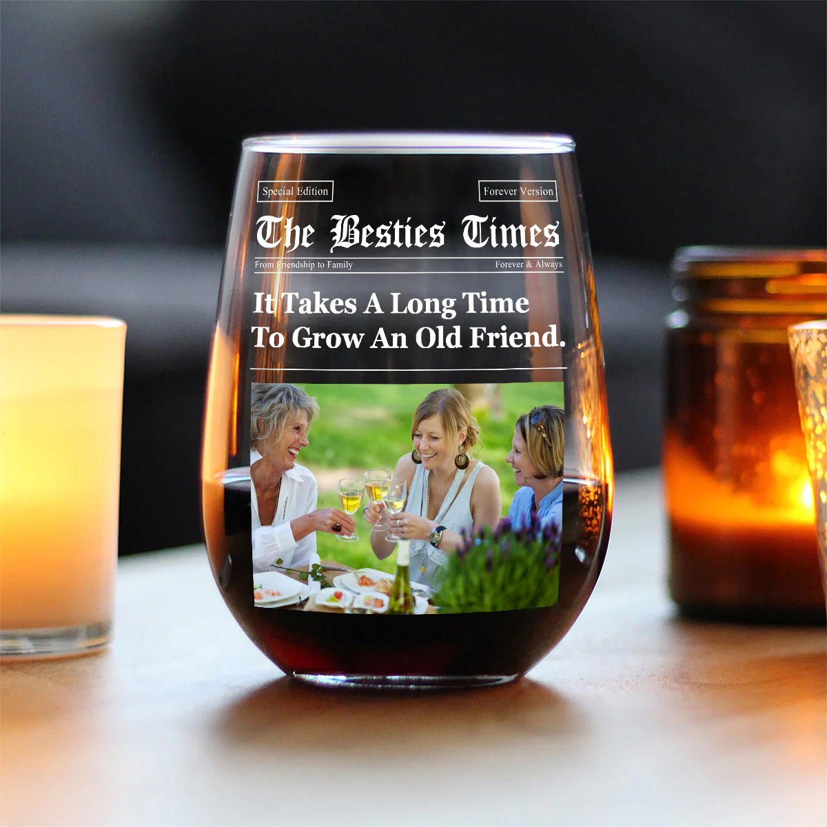 The Besties Times - Personalized Wine Glass, Newspaper Wine Glass Gift For Bestie BFF - Image 3