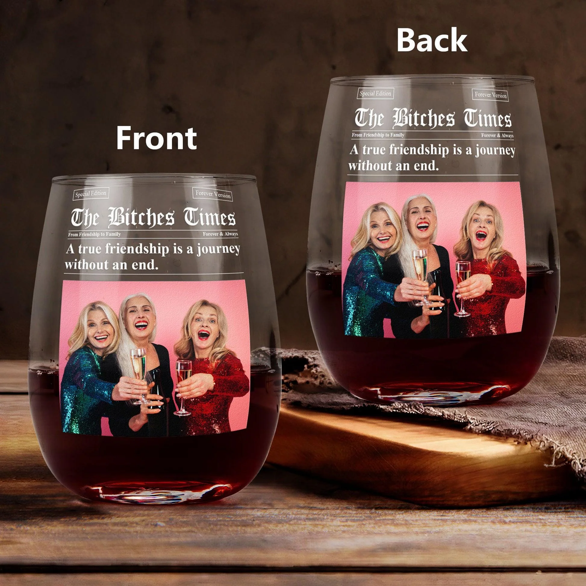The Besties Times - Personalized Wine Glass, Newspaper Wine Glass Gift For Bestie BFF - Image 6