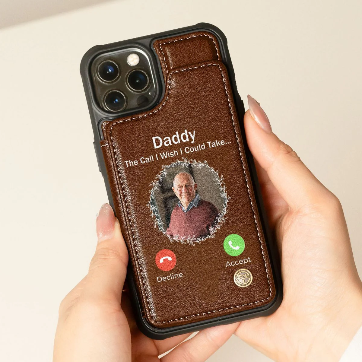 The Call I Wish I Could Take - Personalized Photo Leather Flip Wallet Phone Case - Image 4