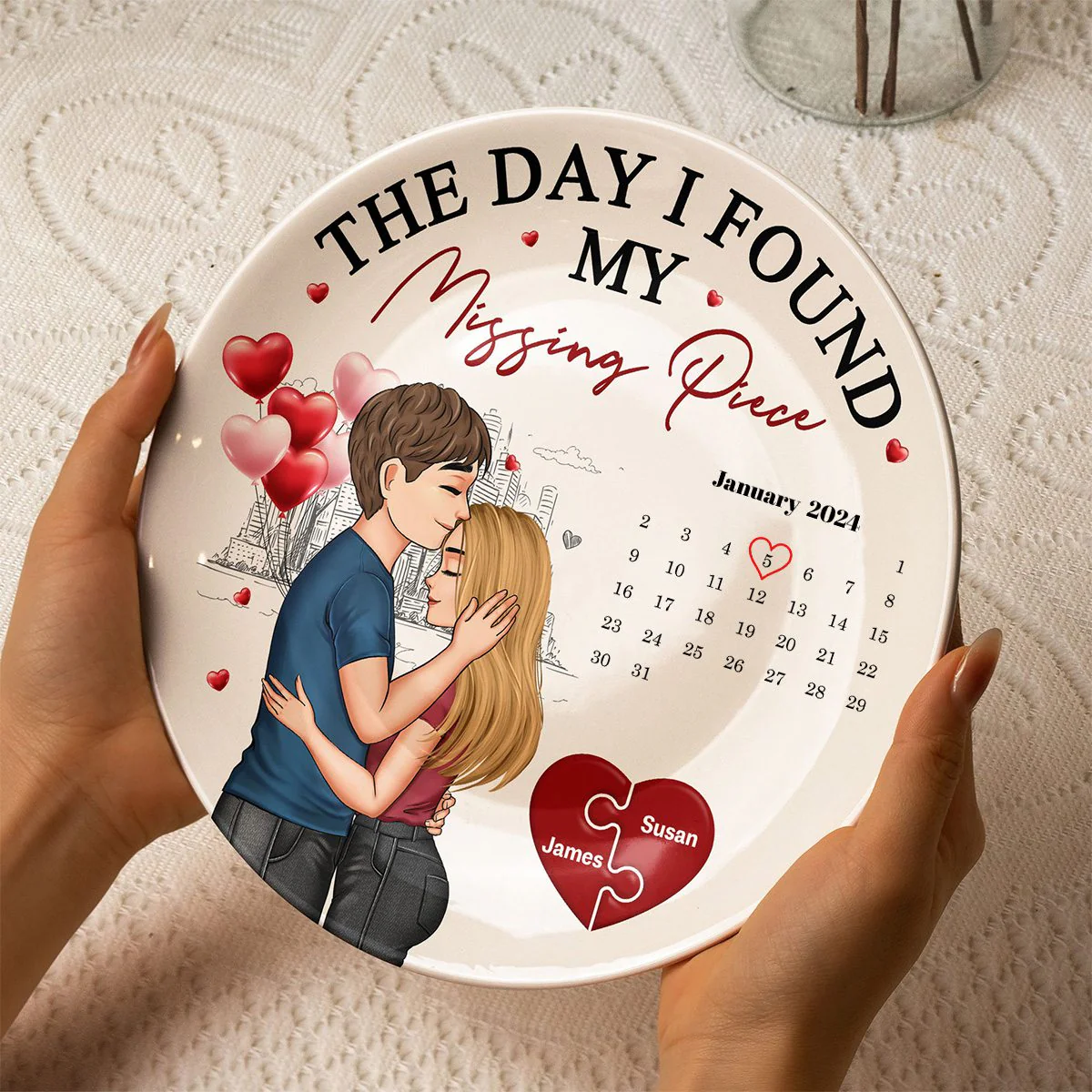 The Day I Found Missing Piece - Personalized Couple Ceramic Plate - Image 2
