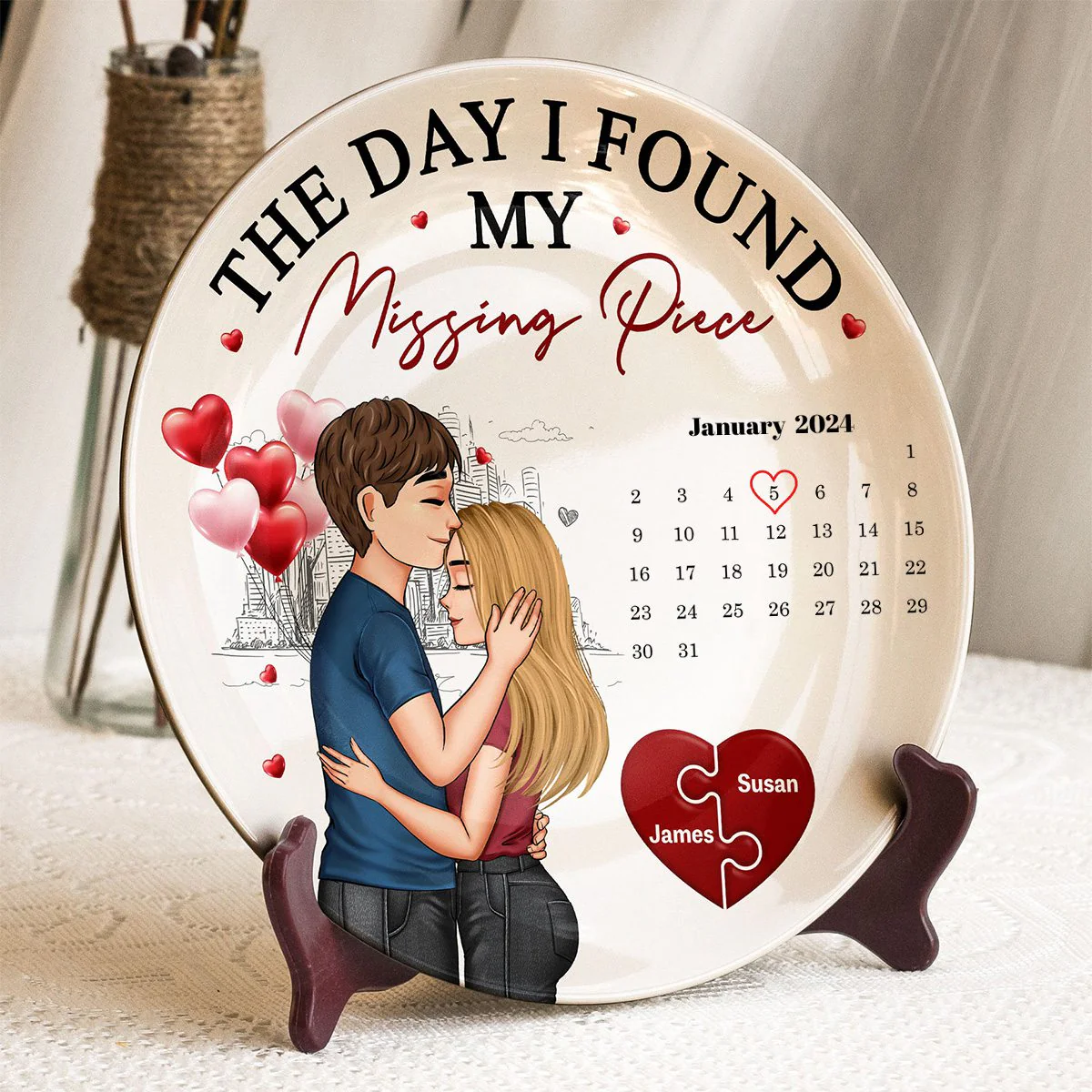 The Day I Found Missing Piece - Personalized Couple Ceramic Plate - Image 3