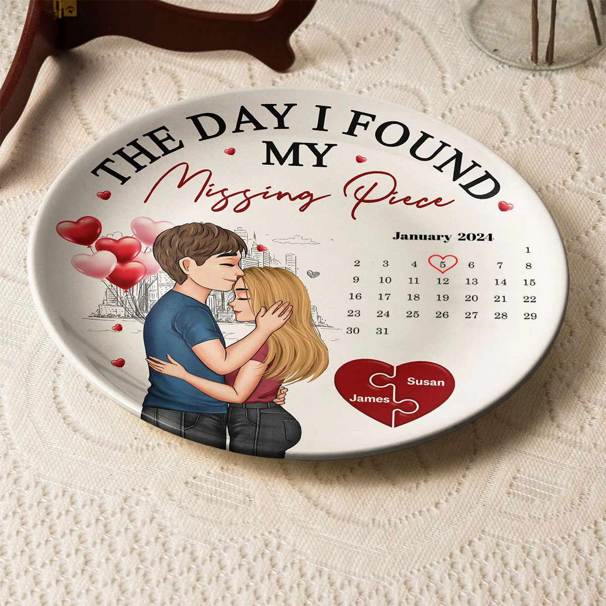 The Day I Found Missing Piece - Personalized Couple Ceramic Plate - Image 4