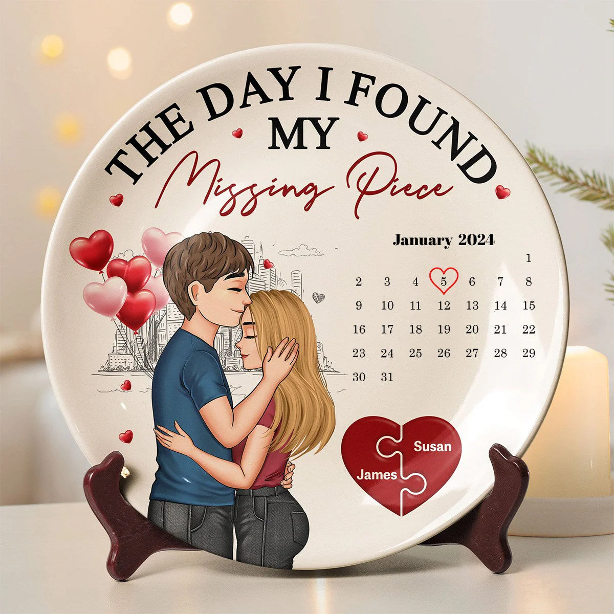 The Day I Found Missing Piece - Personalized Couple Ceramic Plate - Image 5