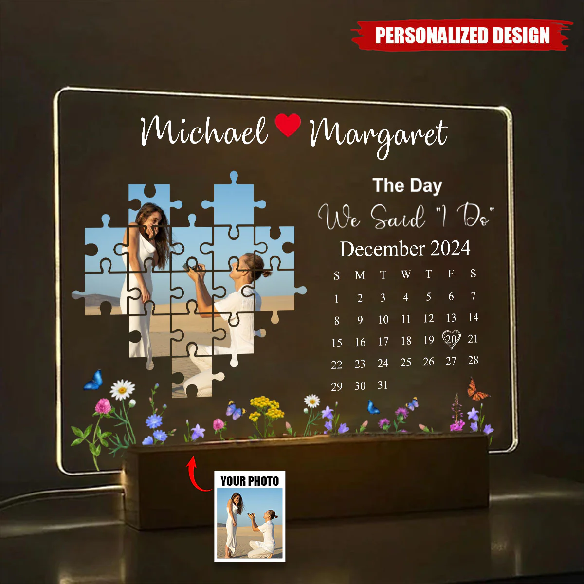 The Day I Found My Missing Piece - Personalized LED Light Wooden Frame Gift For Couple - Image 2