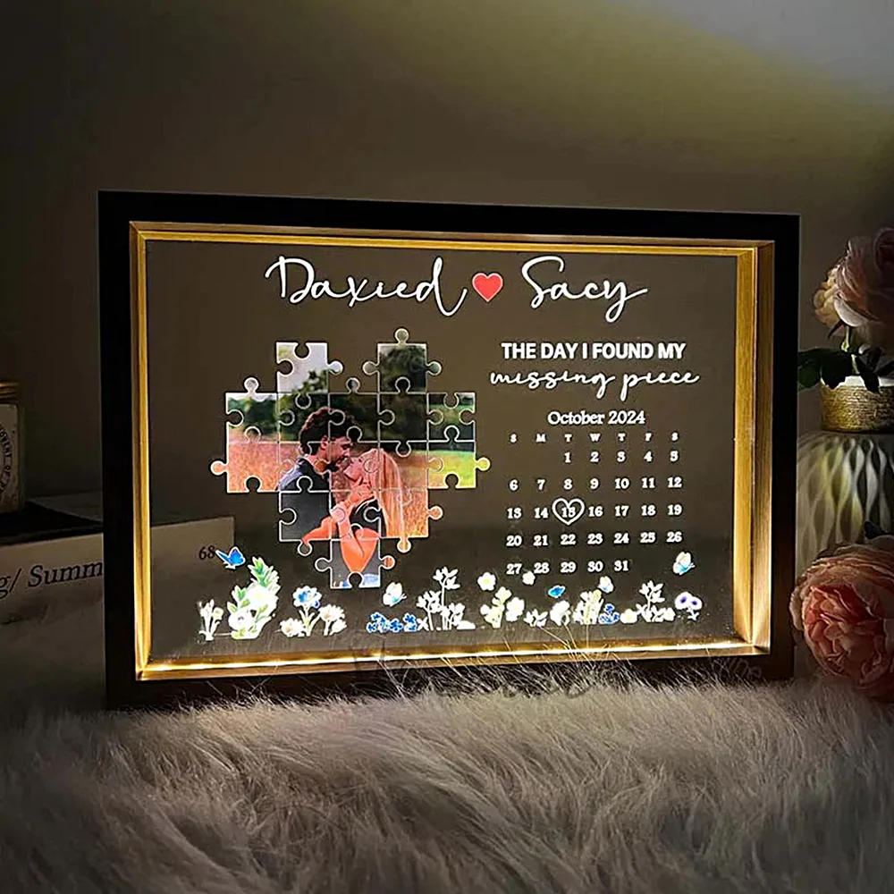 The Day I Found My Missing Piece - Personalized LED Light Wooden Frame Gift For Couple - Image 5