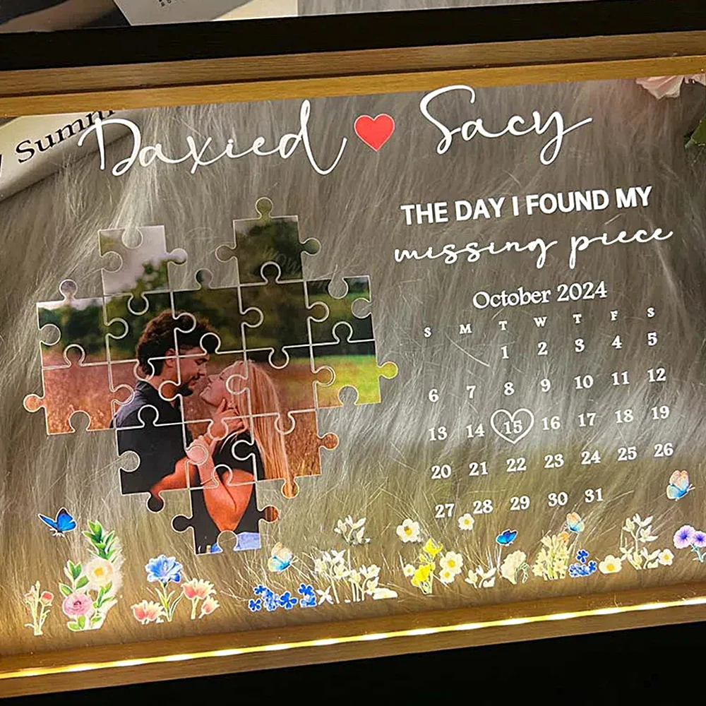The Day I Found My Missing Piece - Personalized LED Light Wooden Frame Gift For Couple - Image 6