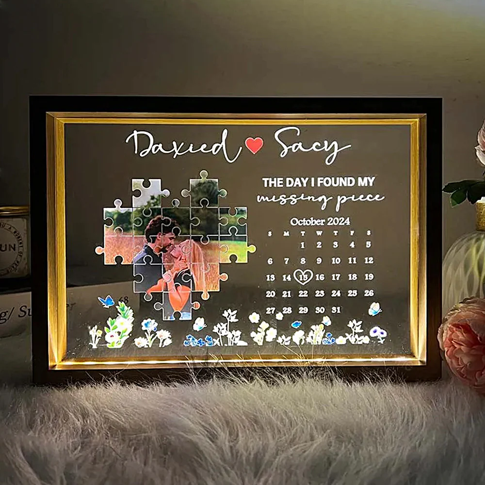 The Day I Found My Missing Piece - Personalized LED Light Wooden Frame Gift For Couple - Image 7