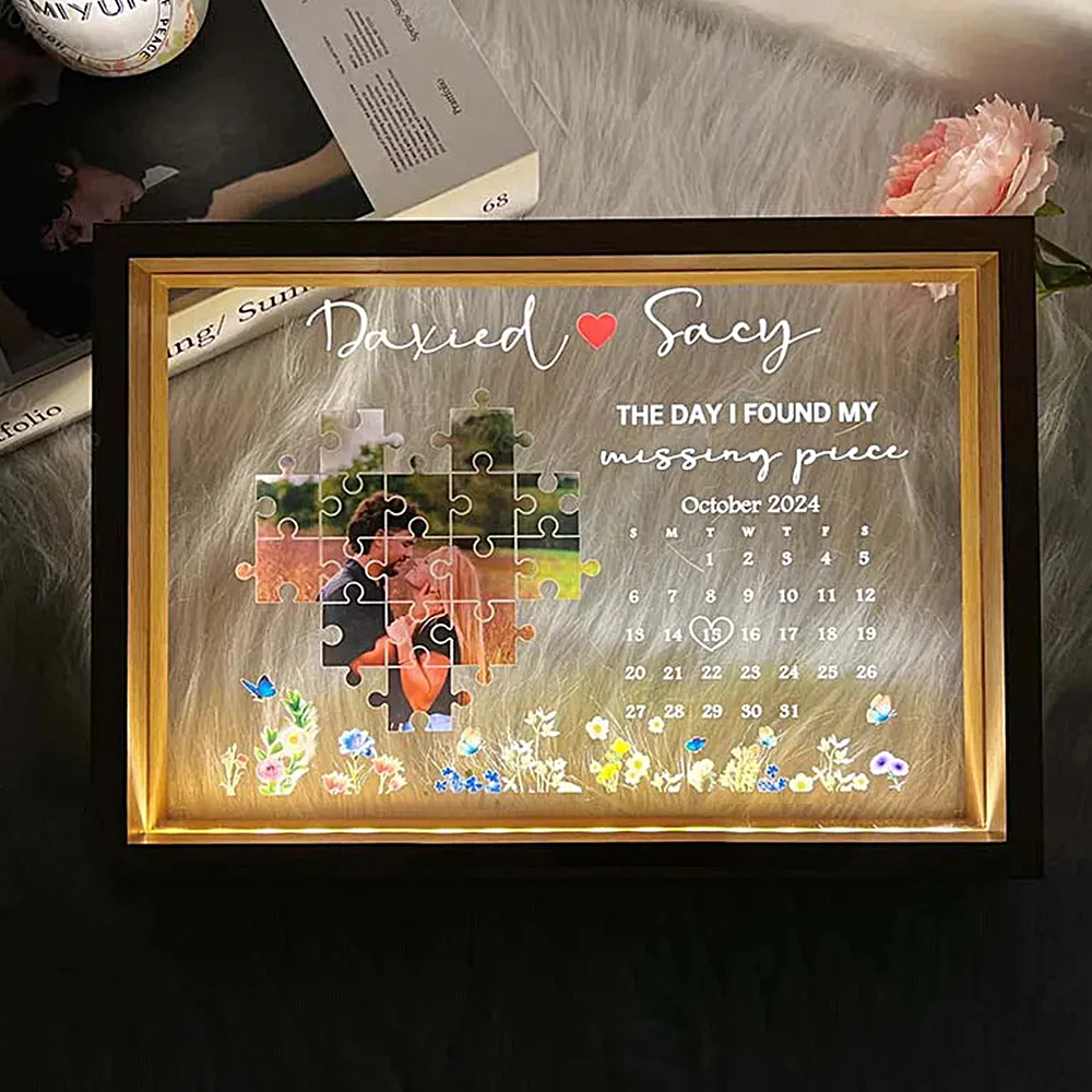 The Day I Found My Missing Piece - Personalized LED Light Wooden Frame Gift For Couple - Image 8