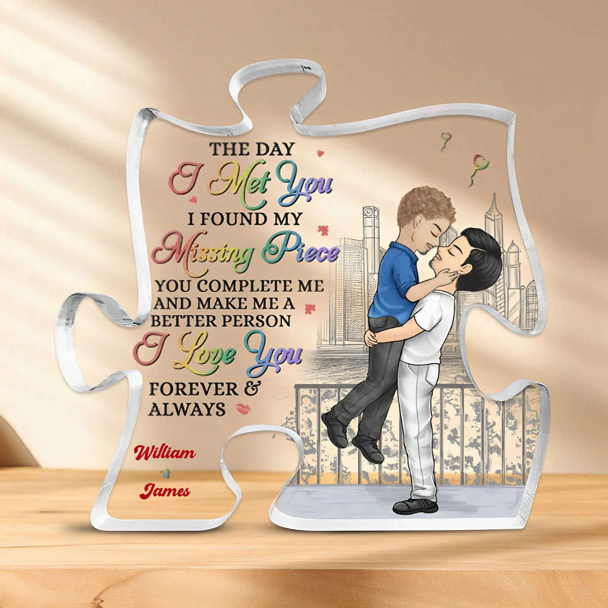 The Day I Met You I Found My Missing Piece - Couple Personalized Custom Puzzle Shaped Acrylic Plaque - Gift For Husband Wife, Anniversary - Image 4