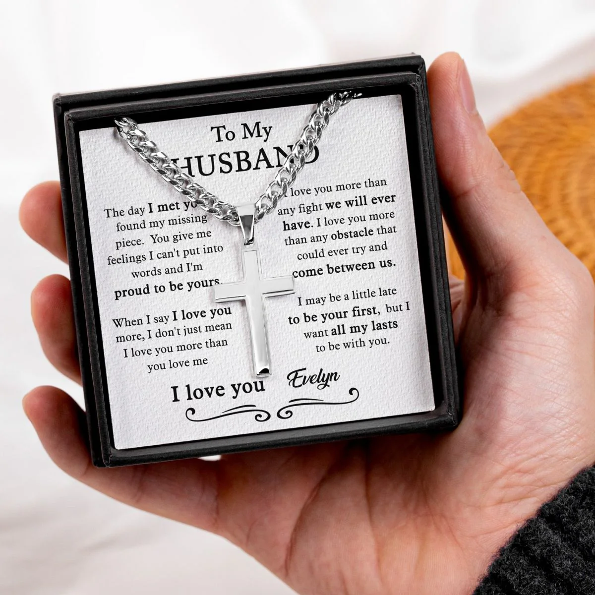 The Day I Met You I Found My Missing Piece - Personalized Cross Necklace With Card - Image 3