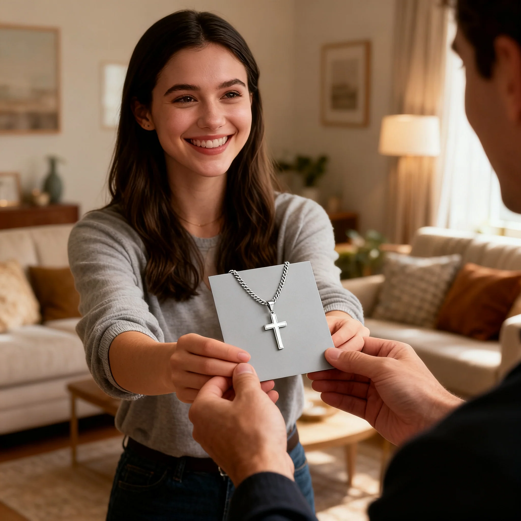 The Day I Met You I Found My Missing Piece - Personalized Cross Necklace With Card - Image 5