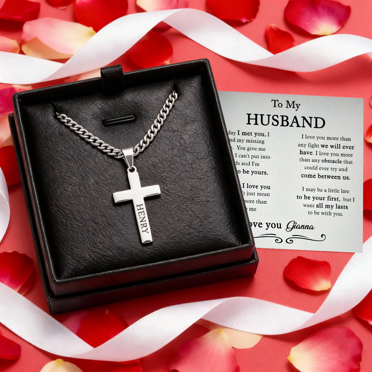 The Day I Met You I Found My Missing Piece - Personalized Cross Necklace With Card - Image 7