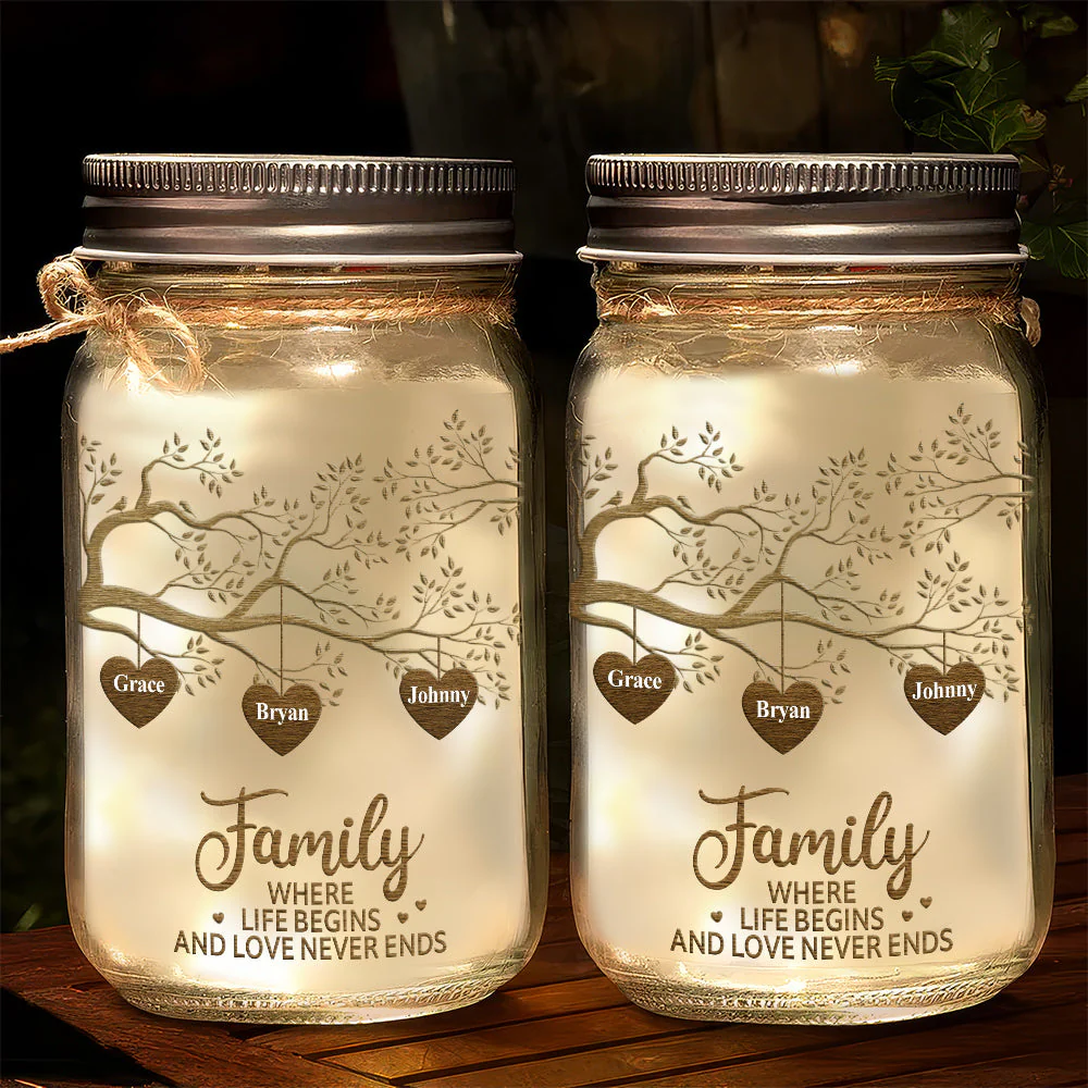The Greatest Blessing - Personalized Custom Love Hearts Tree Mason Jar Light - Image 2