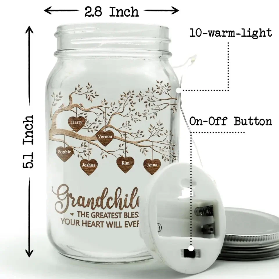 The Greatest Blessing - Personalized Custom Love Hearts Tree Mason Jar Light - Image 5