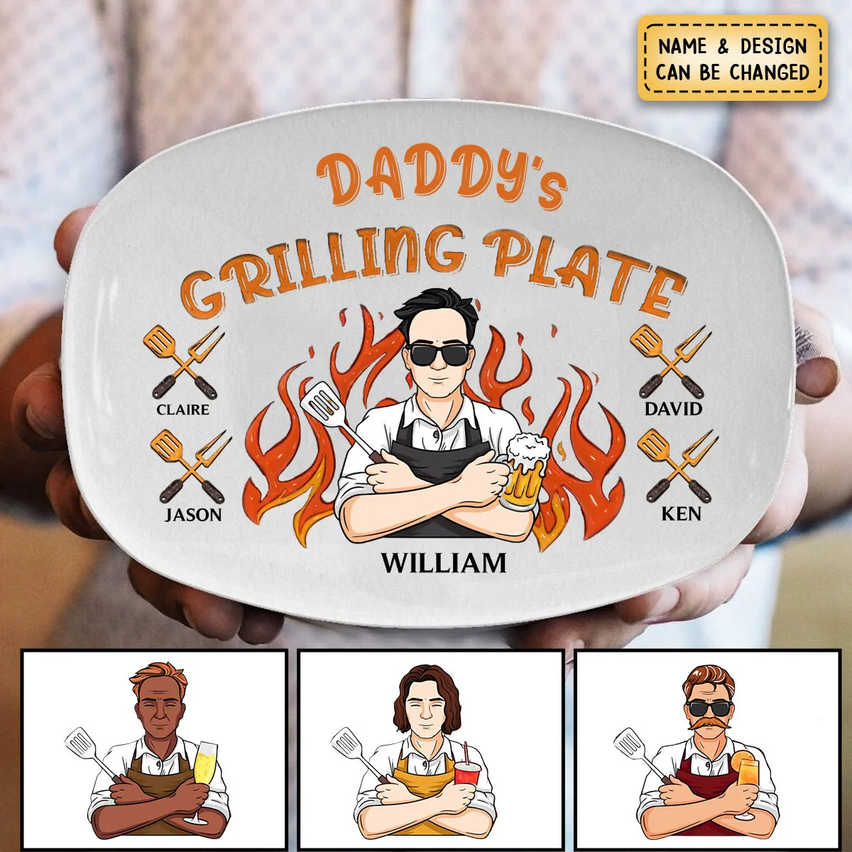 The King Of The Kitchen - Family Personalized Platter - Father's Day, Gift For Dad, Grandpa - Image 2