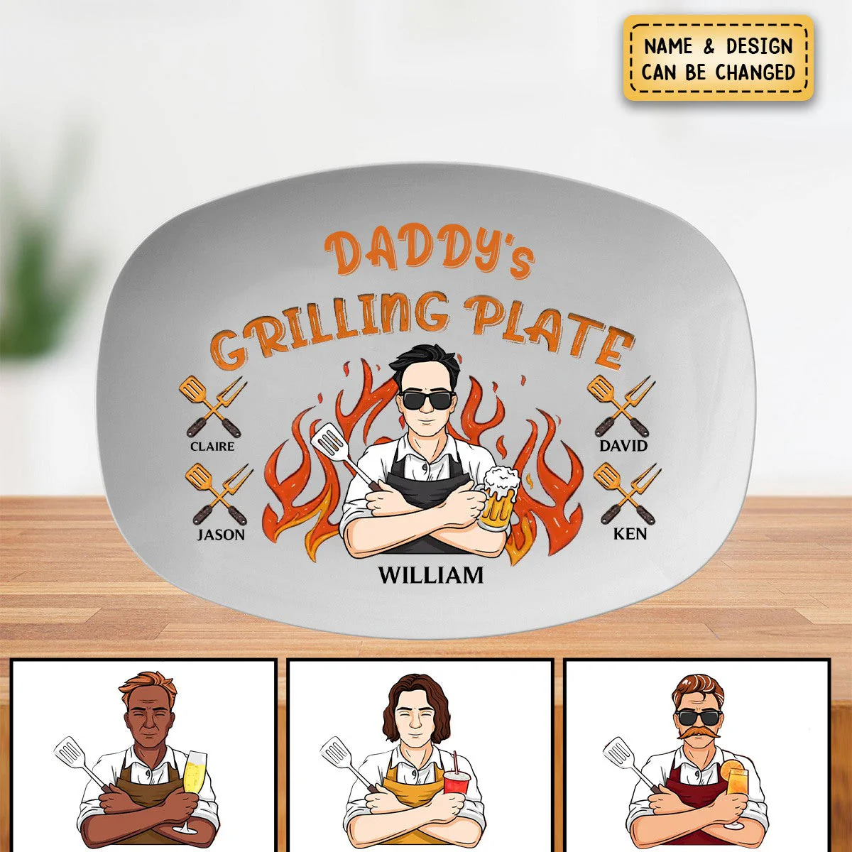 The King Of The Kitchen - Family Personalized Platter - Father's Day, Gift For Dad, Grandpa - Image 3