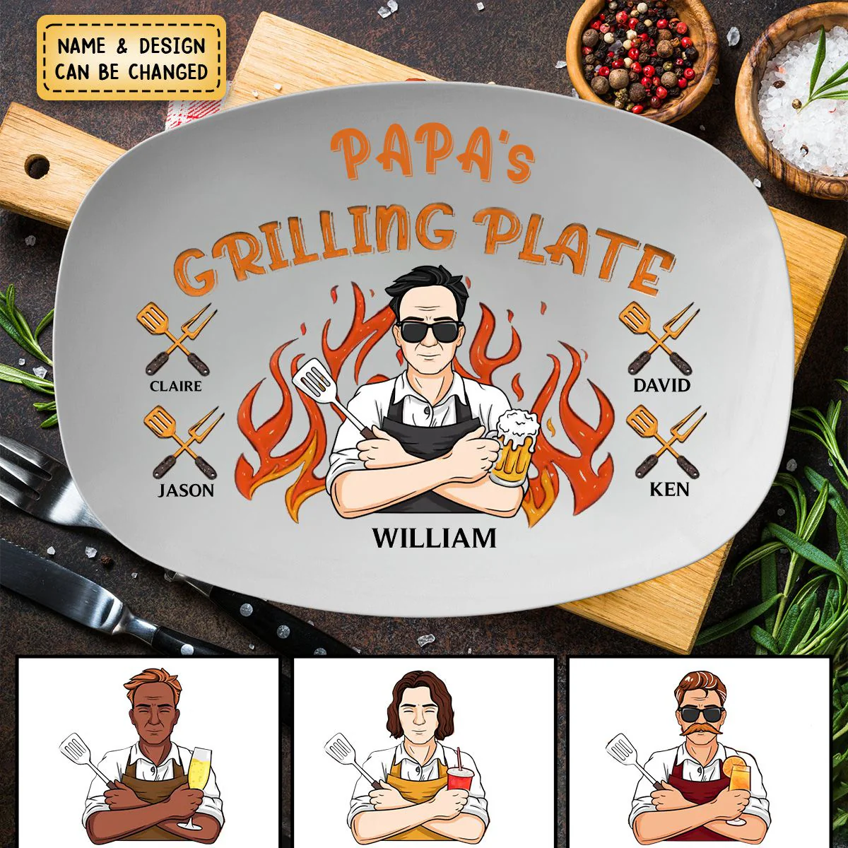 The King Of The Kitchen - Family Personalized Platter - Father's Day, Gift For Dad, Grandpa - Image 4