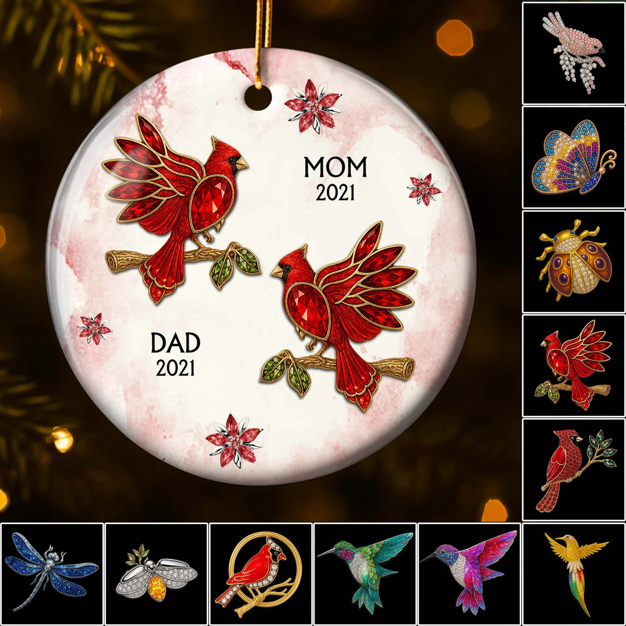 The Love And Memories With Birds And Flowers - Personalized Ceramic Ornament Gift For Family Members