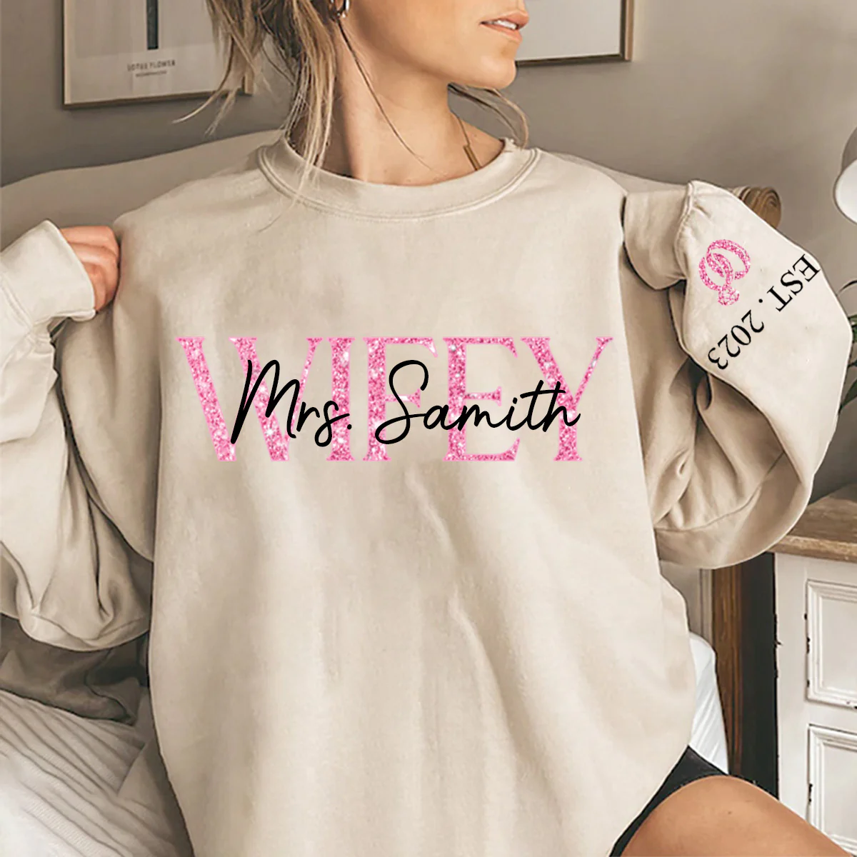 The Love Of My Life My Wifey - Couple Personalized Unisex Sweatshirt With Design On Sleeve - Image 6