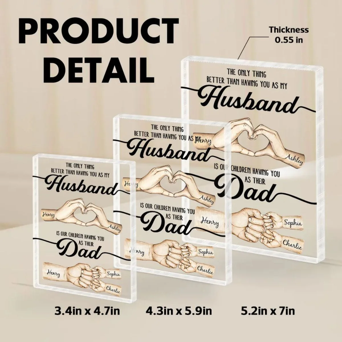 The Only Thing Better Husband Dad Hands Personalized Acrylic Block, Father's Day Gift for Husband, Gift for Dad - Image 4
